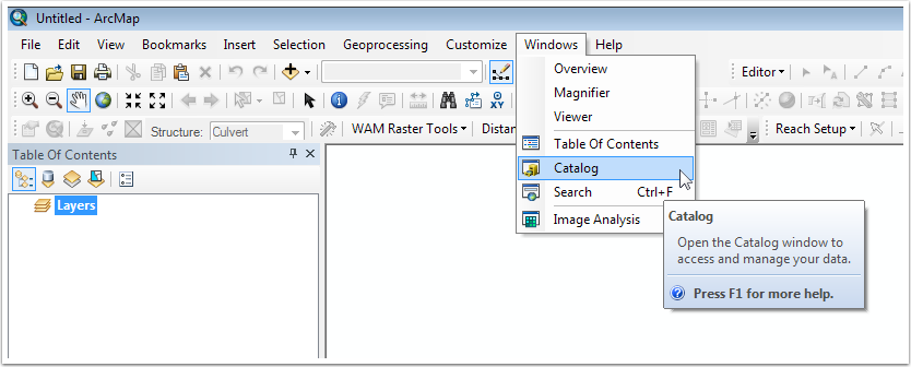 Showing The Catalog Window