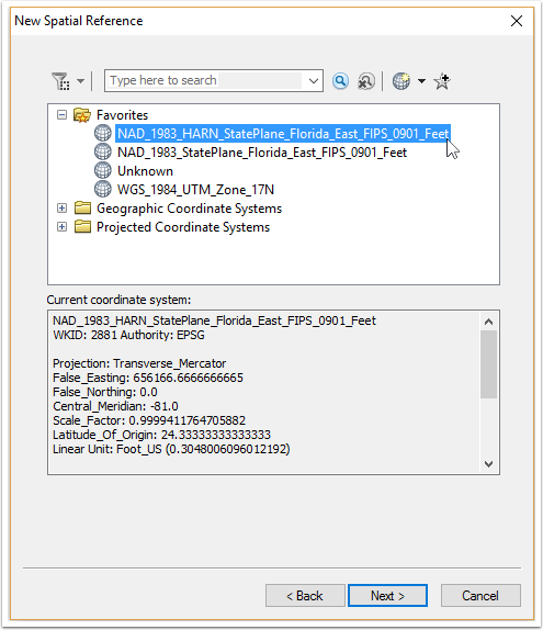 Selecting the horizontal coordinate system