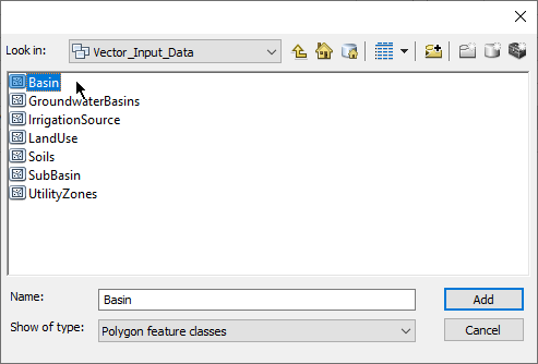 Browse to Basin Feature Class