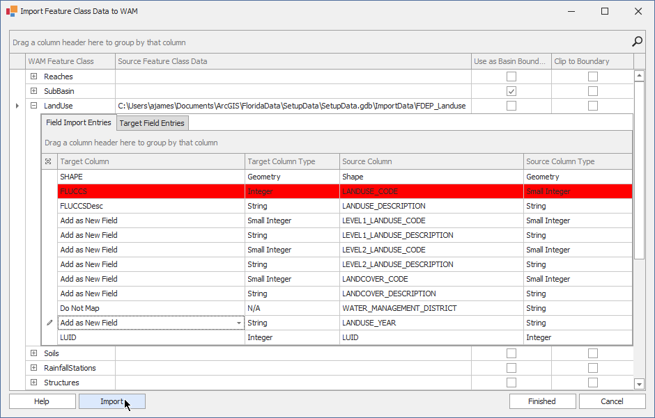 Importing the Land Use Feature Class